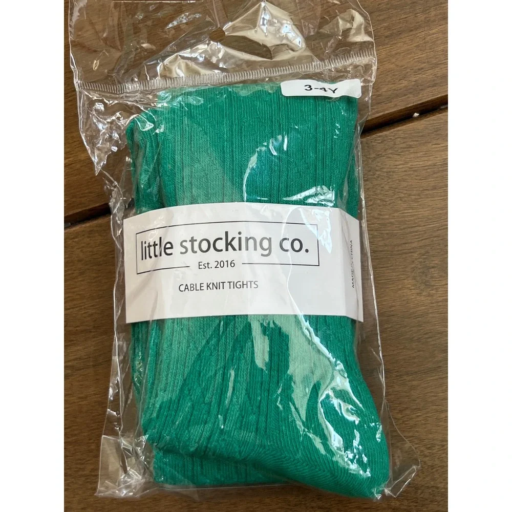 Little Stocking Co Kids Cable Knit Tights Emerald Green Size 3-4Y W21-EMERALD